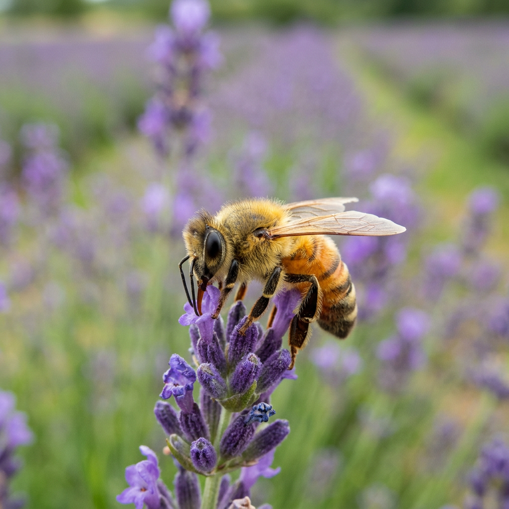 Honeybee gathering nectar on a lavender flower